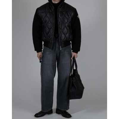 프** 러프 니트 패딩 하이넥 점퍼