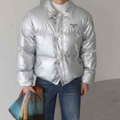 프** 밀라노 유광 크롭 카라넥 패딩