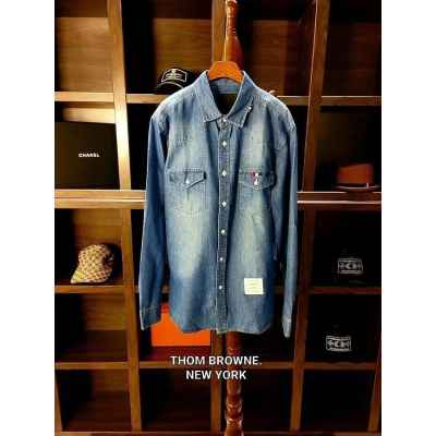 톰* 클래식 whale 라인 시그니쳐 투포켓 워싱 연청데님셔츠