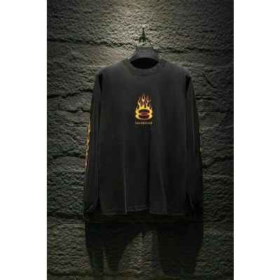 발**** 불꽃 긴팔 워싱 티셔츠