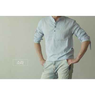 롤업 린넨 헨리넥 워싱 셔츠