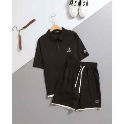 펜* 로고 자수 레이어드 반팔 & 쇼츠 SET