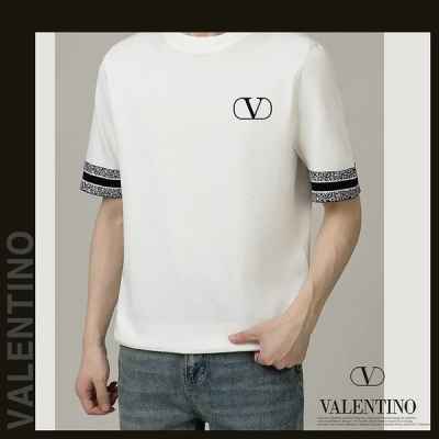 발*** 자수 옴므 반팔띠 라운드 니트 (V25617)