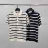 아* 하트자수 스트라이프 반팔 카라 니트