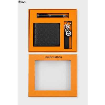 루* 모노그램 섀도우 레더 반지갑 & 네오 루* 클럽 백참/키 홀더 & 로고 각인 클래식 클립 볼펜 셋