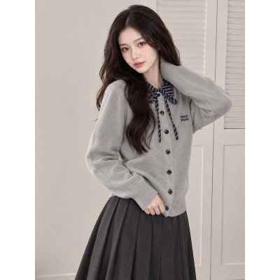 미*** 체크카라 버튼 배색 가디건