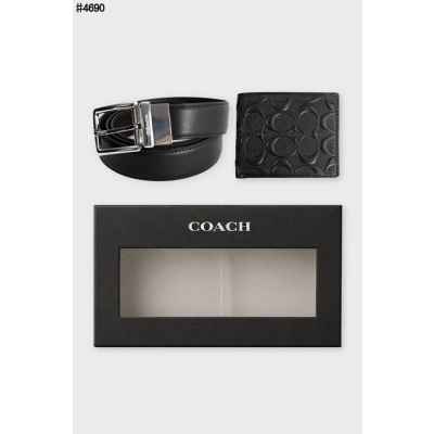 코* 실버 하니스 버클 블랙 레더 벨트 & 시그니처 레더 반지갑 셋
