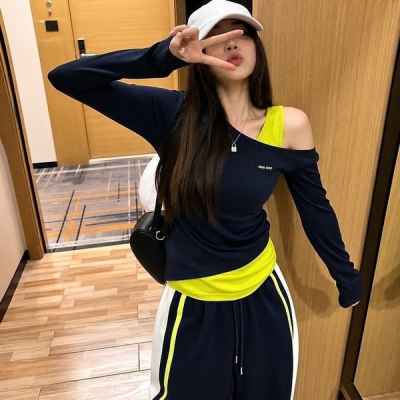 미*** 레이어드 티셔츠 배색 팬츠 세트