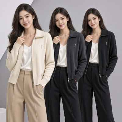 생** 수입 YSL 자수 하이넥 집업 니트 가디건